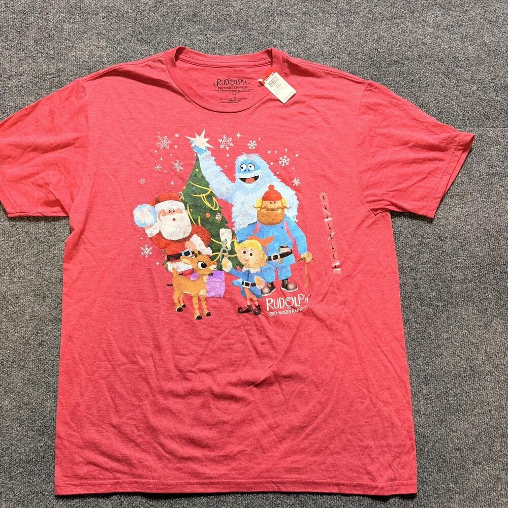 Rudolph The Red-Nosed Reindeer Shirt Mens Large Red Graphic Christmas Tee